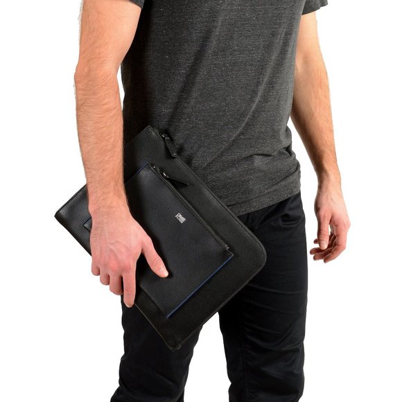 Cavalli Class Men's Black Textured Leather Document Portfolio Case Bag - Picture 6 of 6